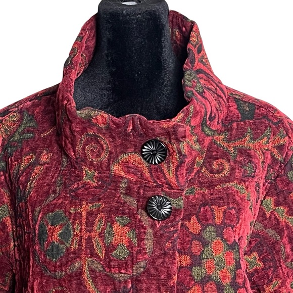 Habitat XL Red Tapestry Jacquard Jacket Artsy Boho Button Front Stand Collar - Picture 4 of 13